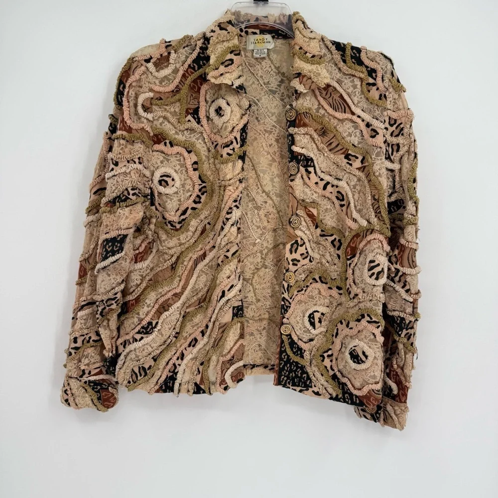 Sandy Starkman Women's Chenille Trim Jacket Button Close Size M Animal Print - Picture 9 of 9